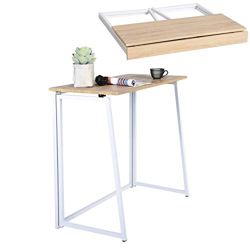 MEUBLE COSY Klapptische Laptoptisch Faltbar Schreibtisch Kleiner Klappbar PC-Tisch fürs Büro, Wohnzimmer, Homeoffice, Einfacher Aufbau, Eiche + Weiß