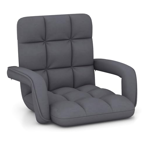 COSTWAY Bodenstuhl mit Verstellbarer Rückenlehne, Bondensofa mit gepolstertem Sitz, Bodensessel, Relaxsessel zum Spielen und Lesen, Grau