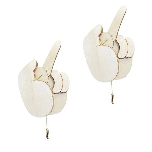 ZAHD 2 Stück Middle Finger Pin mittelfinger anstecknadel für kleidertaschen Brosche Pins Kit mit Zugmechanismus Lustige Holz Finger Brosche für Kleidung Jacke, T-Shirts, Rock, Hüte, Tasche