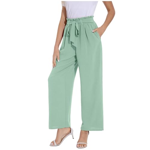 Generisch Leinenhose Damen Palazzo Hose Sommer Hosen - Leicht Sommerhose Hohe Taille Baggy Stoffhose Weite Bein Marlenehose Musselin Lang Freizeithose Elegant Linen Pants Mit Taschen Und Tunnelzug
