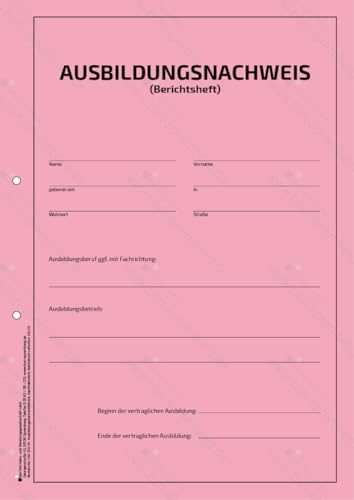 Ausbildungsnachweisblock (Berichtsheft) für die praktische Berufsausbildung (kaufmännisch), für 50 Wochen variabel in den Wochentagen