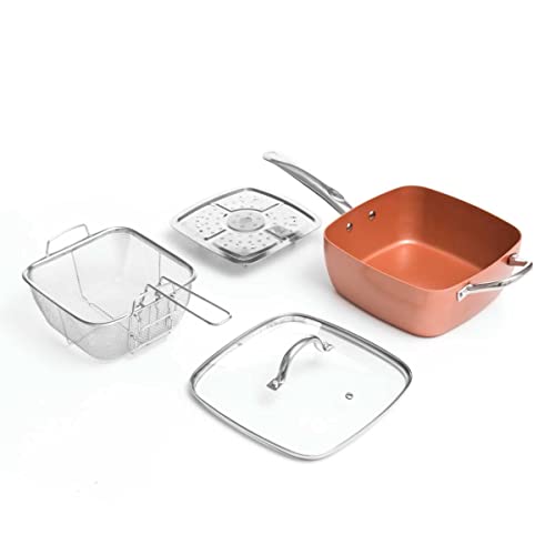 InnovaGoods - 5 in 1 Multifunktions-Keramikpfannenset Coppans, Anti-Haft, PFOA/PTFE-frei, multifunktional: braten/kochen/frittieren/dampfgaren/backen, inkl. Zubehör, Silber, 24x24x9 cm, Aluminium