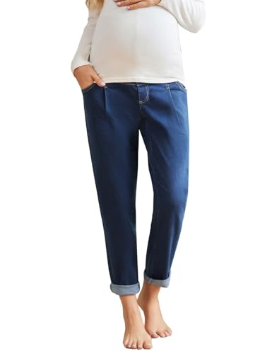 Maacie 2024AW Umstandsjeans Tapered Casual Jeans mit hoher Taille Denim-Blau XL