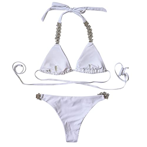 QWUVEDS Sommer Klamotten Herren Low-Set Diamond Taille zweiteilig kristalline Frauen Bikini-Anzug Badeanzug handgefertigte Bademode Badebekleidung 's Set Männer Kleidung