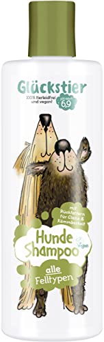 Glückstier Hundeshampoo, 250 ml, rückfettendes Shampoo für alle Hunderassen, für glänzendes Fell & bessere Kämmbarkeit, angepasster pH-Wert, 100 % vegan & tierleidfrei