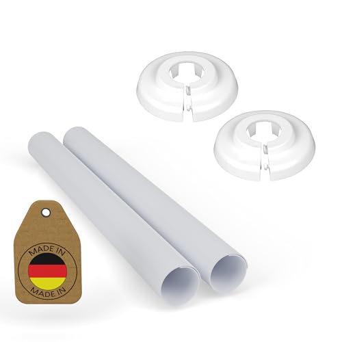 FUX 2 + 2 SET Heizungsrohr Verkleidung + Rosetten 15mm, Rohrabdeckung, Rohrverkleidung, Rohrverkleidung für Heizungsrohre, Heizkörper Rohrisolierung weiß