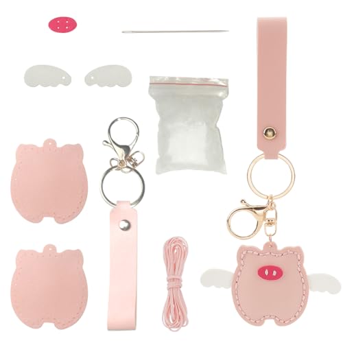 ANATTASOUL Niedliche Leder-Schlüsselanhänger, DIY-Kits, schönes rosa Schweinchen, Lederhandtasche, Geldbörse, Kawai, DIY Handwerk mit allem Zubehör, Produktionsanweisungen, einzigartige