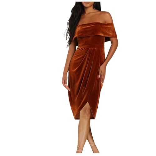 Damen Herbstkleider, langärmelig, lässig, elegant, Abendkleid, Club, Übergröße, braun, L