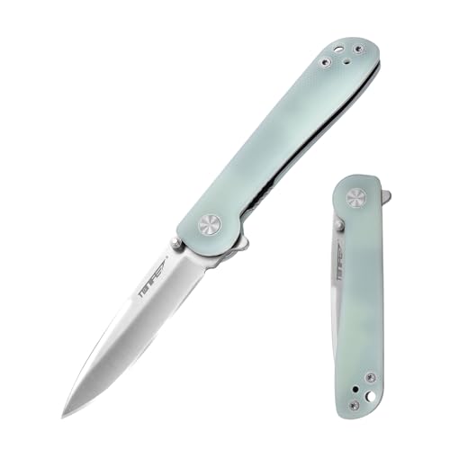 TONIFE Risingstar Klappmesser Outdoor Messer mit Taschenclip, 8Cr14MoV Klinge und G10 Griff für Kleine Messer Camping Messer (Transparent Cyan + Satin)