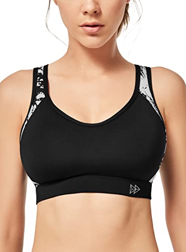 Yvette Damen Sport BH Starker Halt Große Größen Gekreuzt Rücken Bügellos für Laufen Joggen Yoga Fitness, Schwarz, Gr.- 85C