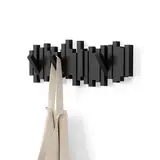 Umbra Stäbchen Garderobenhaken – Moderne und Platzsparende Garderobenleiste mit 5 Beweglichen Haken für Jacken, Mäntel, Schals, Handtaschen und Mehr, Schwarz