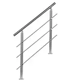 EINFEBEN Geländer 120 cm Ø 42mm, Treppengeländer für Brüstung Balkon Garten Innen und Außen, Edelstahl Handlauf mit 3 Querstreben