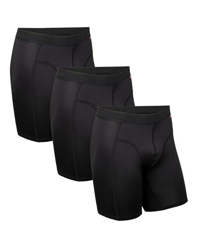 DANISH ENDURANCE 3er Pack Sport Boxershorts, Geruchsneutral, Atmungsaktiv, Sportunterwäsche, für Herren Schwarz mit langem Bein XL