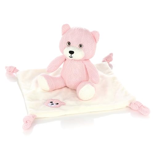 Nordstern Kuscheltier mit Schmusetuch Set - Babygeschenk für Mädchen zur Geburt in Strickoptik - Erstausstattung Schmusetier und Schnuffeltuch Bär in Rosa