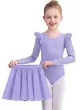 Comfyouth Ballettkleidung Mädchen Langarm Ballerina Turnanzug mit Abnehmbarem Rock Glitzer Ballettkleid Tanzkleid Kinder Ballett Trikot 2-11 Jahre