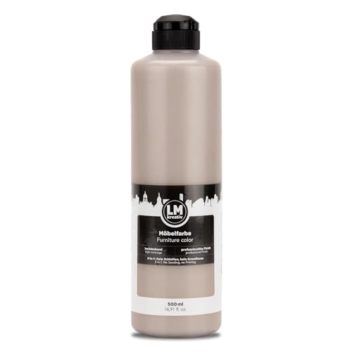 LM-Kreativ Möbelfarbe 500 ml - Taupe - Hochdeckende Möbellack für Innen- und Außenbereich | Möbelfarbe ohne Schleifen | Küchenfarbe/Küchenfront Farbe | Geruchsarm und Umweltschonend