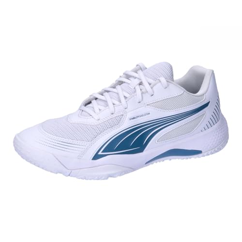 PUMA Unisex Solarflash III Indoor Court Shoe, White-Blue Horizon, 43 EU