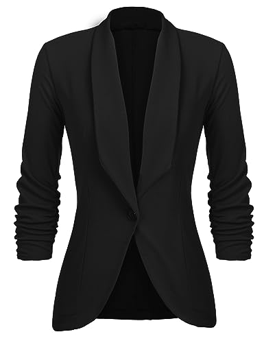 UNibelle Blazer Damen Elegant Sportlich Longblazer Business Sakko 3/4 Ärmel lang Jacke Festlich Slim Fit Sommer, Schwarz, L