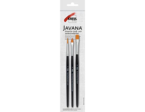 KREUL 49042 - Javana Pinsel für feine Stoffe, 3 Synthetics Pinsel, Katzenzunge Größe 6, Rund Größe 4 und Flach Größe 8