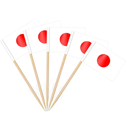 AhfuLife 100/200 Stück Cocktail Stick Flaggen, Zahnstocher Flagge für Sandwich Lebensmittel Cupcake Toppers Cocktail Obst Geschirr Party Supplies Pub Decor (100 Stück, Japan Zahnstocher Flagge)