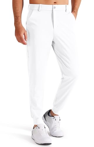 Libin Herren Golfhose Stretch Slim Fit Golf Jogginghose Anzughose Sporthose Lang Jogger Pants Chino Stoffhose mit Taschen, Weiß L