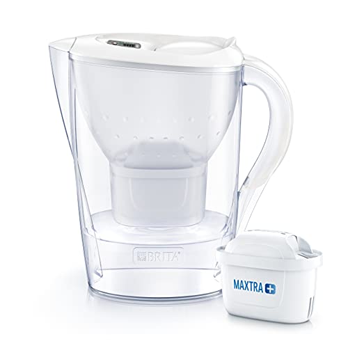 BRITA Wasserfilter Marella weiß (2,4l) inkl. 1 MAXTRA+ Filterkartusche - Filter reduziert Kalk, Chlor, Blei, Kupfer & geschmacksstörende Stoffen im Leitungswasser/schützt Küchengeräte vor Verkalkung