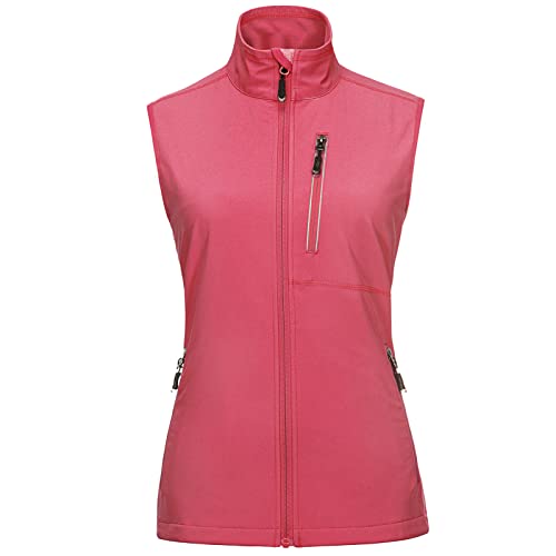 33,000ft Damen Leichte Laufweste Outdoor Softshell Weste Frau Ärmellose Jacke Winddichte Wasserdichte Atmungsaktive Vest Gilet für Laufen Golf Wandern Rosa M