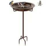 KHayRovies Vogeltränke Stehend, Vogelbad für Draußen Garten, Metall Vogelbecken Schüssel Wildvogeltränken Wassertränke, Wasserschale Frostsicher Vogelfutterspender für Vögel, 92x27cm (Braun)