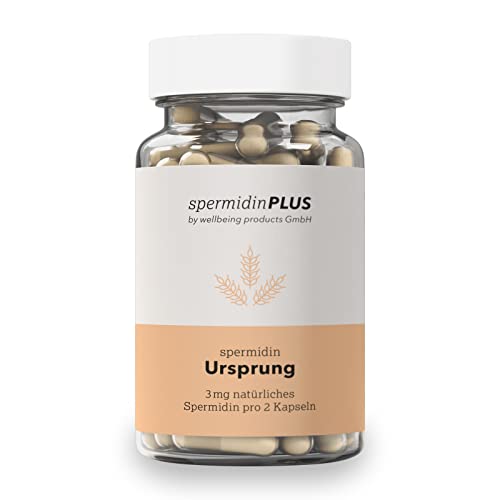 Spermidin Kapseln Ursprung - 3,0 mg Spermidin in reiner Apothekenqualität | Natürliches Weizenkeimlingspulver | Spermidine hochdosiert & vegan | Ausgezeichnete Bioverfügbarkeit | spermidinPLUS