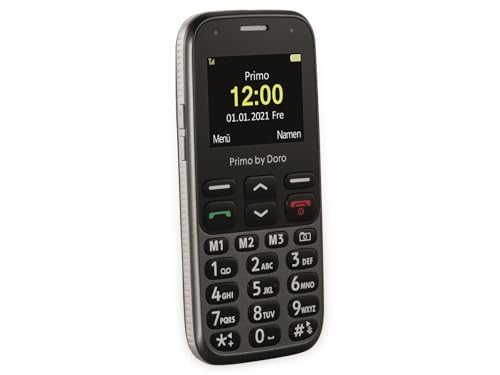 Primo 218 by Doro GSM Mobiltelefon mit großem Fardisplay, Notruftaste, Taschenlampe, Ortung, inkl. Tischladestation, graphit, 360034