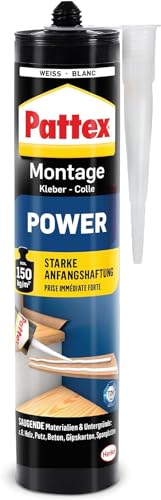 Pattex Montagekleber Power, Baukleber mit starker Anfangshaftung, Kraftkleber für saugende Materialien, Kleber für innen & außen, 1 x 370g