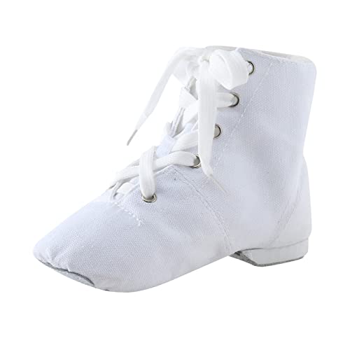 Tanzschuhe Mädchen Weiß - Schnür Jazzschuh Segeltuch Tanz Flache Ballsaal Moderne Jazz Tanzstiefel Gardestiefel Gymnastikschuhe Karnevalsstiefel Folklorestiefel Geeignet für Anfänger Showtanztauglich