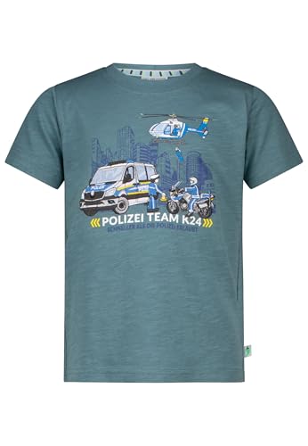 SALT AND PEPPER BY KIDS PARK Jungen Polizei Print Stickmotiv aus Slub Jersey T-Shirt, Agave Green, 104/110 cm
