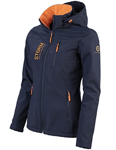 Storm Explorer Softshelljacke für Damen - Atmungsaktiv & Wasserdicht - leichte Übergangsjacke für den Frühling & Sommer - Wetterfeste Outdoor Jacke - Regenjacke mit Kapuze - Navy Blau XXL