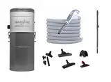 HouseVac Zentralstaubsauger HV-700ST-35H + Set Reinigungszubehör Kit 9m zur Reinigung Ihres Hauses Saugkraft 700 AirWatts Ametek Motor-1700W 2 Turbinen Soft Start/Stop| Hybridzyklonfiltration