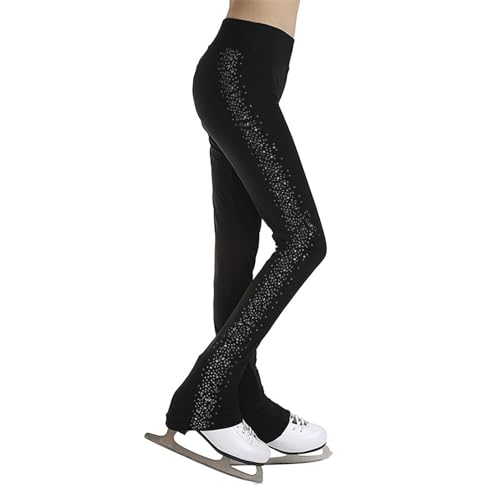 dPois Mädchen Eiskunstlauf Hose Glitzer Leggings Strumpfhose mit Strass Schlittschuhhose High Waist Sport Eislaufen Kostüm A Schwarz 158-164