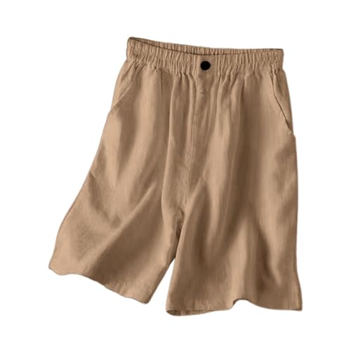Herren Shorts Training lässige Hose mit geradem Bein, verkürzte Polyester(Weiß,L)