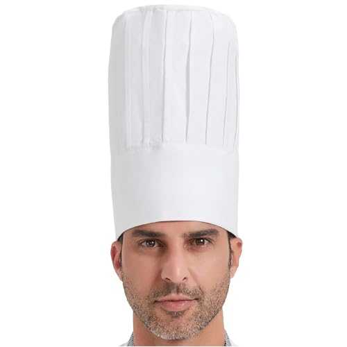 Calkkrer Verstellbare Weiße Kochmütze Hoch, Unisex Kochhut Für Herren Und Damen, Elastische Kochmütze Waschbar, Verstellbare Mütze Für Grillen, Küche, Restaurant, Kochen
