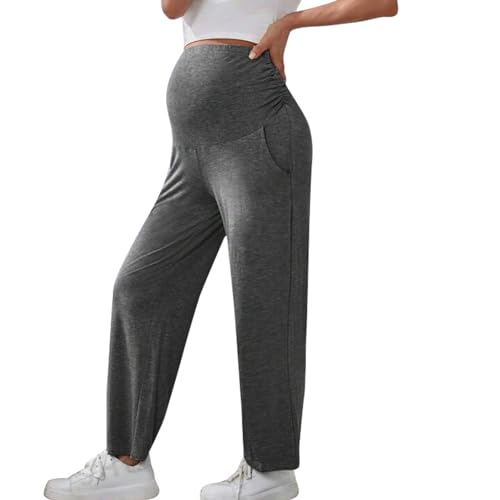 Schwangerschaftshose High Waist Beiläufige Freizeithose Für Schwangere Verstellbarer Bund Pyjamahose Einfarbig Große Größen Schwangerschafts-Schlafanzug, GY2, M