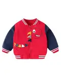 FEESHOW Kleinkind Baby Jungen Mädchen Baseball Jacke Cartoon Muster College Jacke Mit Reißverschluss Frühling Herbst Winter Mantel Rot 92-98