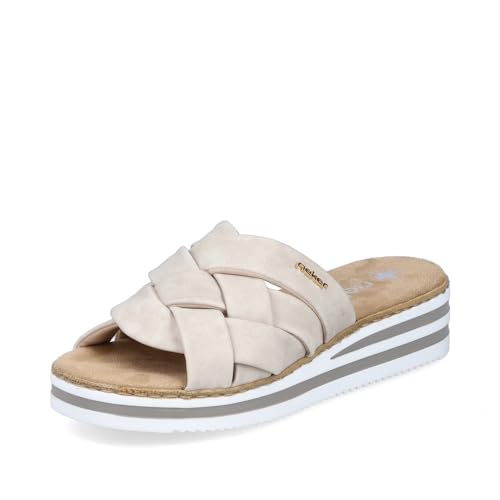 Rieker Damen Pantoletten V0208, Frauen Slipper,Gartenschuhe,Sommerschuhe,sommerclogs,Sandalen,Freizeitschuhe,Schlupfschuhe,beige (60),39 EU / 6 UK