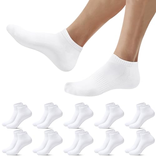 Falechay Sneaker Socken Herren Damen Kurz Socken Weiß Sportsocken 10 Paar Atmungsaktive Halbsocken,Weiß 43-46