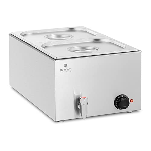 Royal Catering RCBM_GN1/2 Bain Marie 600 W 2 GN 1/2 Ablasshahn Wasserbad Speisenwärmer