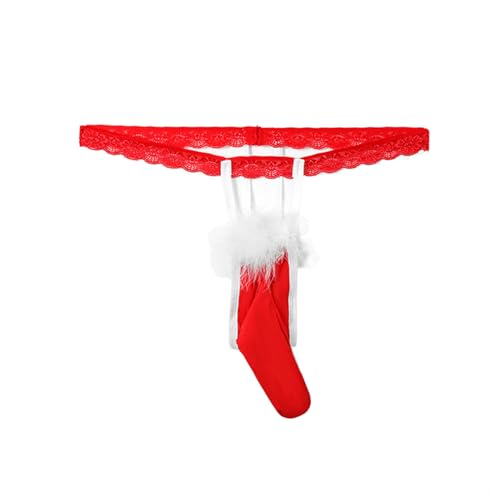 ranrann Herren Weihnachten Slip C-String Tanga Samt Ausbuchtung Beutel Penis Hülle Unterwäsche Lustige Dessous Ouvert Lingerie Sexy Rot F One Size