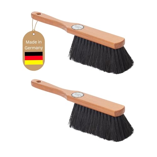 Novaliv 2X Mischung ROSSHAAR Handfeger Set Besen weiche Borsten - Mix Rosshaar Handfeger Auto Besenbürste - Idealer Schneebesen Auto Rosshaarbesen Mix Schrankbesen Naturborsten Hand Brush Handkehrer