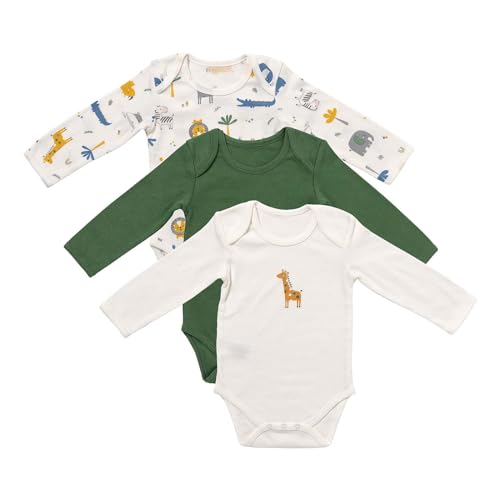 schlummersack Baby Body Langarm Set Unisex Dschungel Größe 80 9-12Monate | 3 Stück Baby Body Mädchen Junge | Body Baby - Babybody 100% Bio Baumwolle Pack