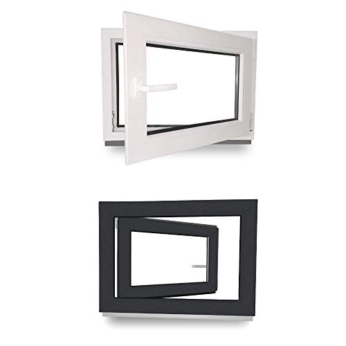 Kellerfenster - Kunststoff - Fenster - innen weiß/außen anthrazit - BxH: 80 x 40 cm - 800 x 400 mm - DIN Rechts - 3 fach Verglasung - 60 mm Profil