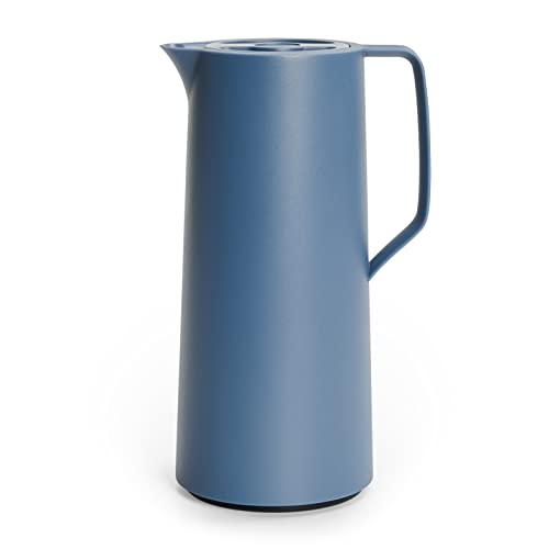 Emsa N41703 Motiva Isolierkanne | 1 Liter | Quick-Press-Verschluss | 12h heiß, 24h kalt | Glaskolben | Made in Germany | Nordisches Design | Nord Blau