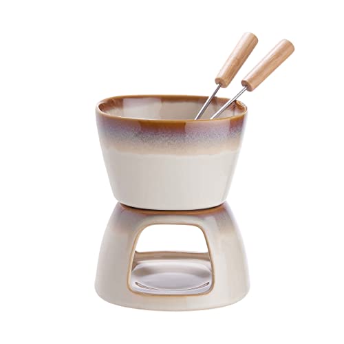 BUTLERS Mini Schokofondue Set für 2 Personen – Keramik mit Reaktiver Glasur, 2 Edelstahlgabeln, Teelichthalter, Geschenkverpackung | Schokoladenfondue Set, Käsefondue, Schokofondue Tasse