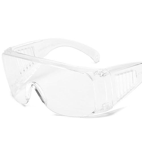 Schutzbrille Laborbrille Überbrille mit Großem Sichtfeld für Brillenträger Baustelle, Werkstatt, Fahrrad-Fahren, Joggen und Industriearbeit (Transparent)